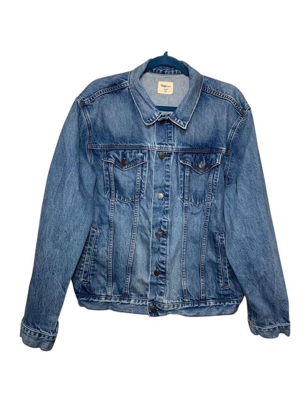 GAP Denim Trucker Jacket Blue Button Front Sz XL Sustainable Cotton Classic